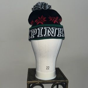 Victoria Secret PINK…Black, Red, Green, and White knit beanie. Size OS